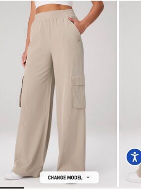 Fabletics Wide-Leg Cargo Pants in Light Beige
